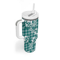 Hibiscus Pakala Aqua Teal Tumbler With Handle Tropical Floral Stylized - Polynesian Pride