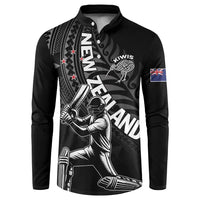 Custom New Zealand Cricket Button Sweatshirt Maori Kiwi Black Fern LT01 Black - Polynesian Pride