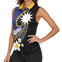 Personalised Nauru Women Sleeveless Polo Shirt Naoero Proud Plumeria