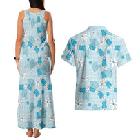Hawaii Anthurium Tiare Pikake Lei Couples Matching Tank Maxi Dress and Hawaiian Shirt UliUli Lauhala Art Pattern