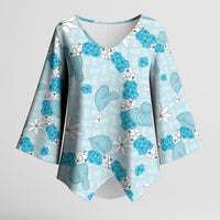 Hawaii Anthurium Tiare Pikake Lei Kimono Sleeve Blouse UliUli Lauhala Art Pattern