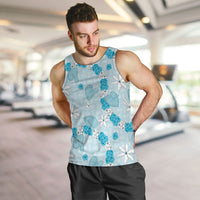 Hawaii Anthurium Tiare Pikake Lei Men Tank Top UliUli Lauhala Art Pattern LT01 Blue - Polynesian Pride