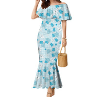 Hawaii Anthurium Tiare Pikake Lei Mermaid Dress UliUli Lauhala Art Pattern LT01 Women Blue - Polynesian Pride
