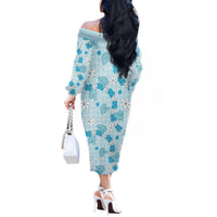 Hawaii Anthurium Tiare Pikake Lei Off The Shoulder Long Sleeve Dress UliUli Lauhala Art Pattern LT01 - Polynesian Pride
