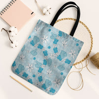 Hawaii Anthurium Tiare Pikake Lei Tote Bag UliUli Lauhala Art Pattern LT01 Black Strap One Size Blue - Polynesian Pride