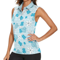 Hawaii Anthurium Tiare Pikake Lei Women Sleeveless Polo Shirt UliUli Lauhala Art Pattern LT01 - Polynesian Pride