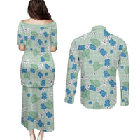 Hawaii Anthurium Tiare Pikake Lei Couples Matching Puletasi and Long Sleeve Button Shirt Omaomao Lauhala Art Pattern LT01 - Polynesian Pride