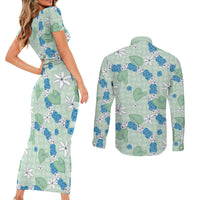 Hawaii Anthurium Tiare Pikake Lei Couples Matching Short Sleeve Bodycon Dress and Long Sleeve Button Shirt Omaomao Lauhala Art Pattern LT01 - Polynesian Pride