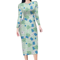 Hawaii Anthurium Tiare Pikake Lei Family Matching Long Sleeve Bodycon Dress and Hawaiian Shirt Omaomao Lauhala Art Pattern
