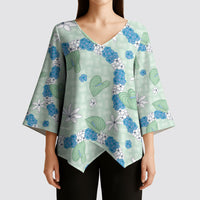 Hawaii Anthurium Tiare Pikake Lei Kimono Sleeve Blouse Omaomao Lauhala Art Pattern