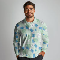 Hawaii Anthurium Tiare Pikake Lei Long Sleeve Polo Shirt Omaomao Lauhala Art Pattern