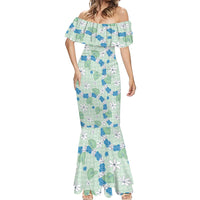 Hawaii Anthurium Tiare Pikake Lei Mermaid Dress Omaomao Lauhala Art Pattern