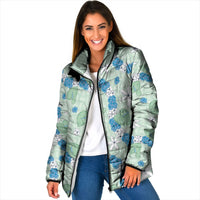 Hawaii Anthurium Tiare Pikake Lei Padded Jacket Omaomao Lauhala Art Pattern LT01 Women Green - Polynesian Pride