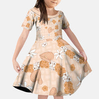 Hawaii Anthurium Tiare Pikake Lei Family Matching Mermaid Dress and Hawaiian Shirt Alani Lauhala Art Pattern LT01 Daughter's Dress Orange - Polynesian Pride