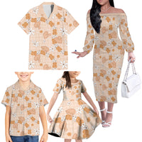 Hawaii Anthurium Tiare Pikake Lei Family Matching Off The Shoulder Long Sleeve Dress and Hawaiian Shirt Alani Lauhala Art Pattern