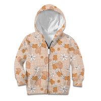 Hawaii Anthurium Tiare Pikake Lei Kid Hoodie Alani Lauhala Art Pattern LT01 Zip Hoodie Orange - Polynesian Pride
