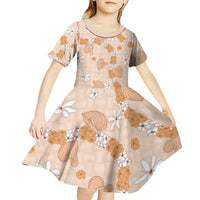 Hawaii Anthurium Tiare Pikake Lei Kid Short Sleeve Dress Alani Lauhala Art Pattern