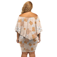 Hawaii Anthurium Tiare Pikake Lei Off Shoulder Short Dress Alani Lauhala Art Pattern