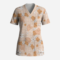 Hawaii Anthurium Tiare Pikake Lei Scrub Top Alani Lauhala Art Pattern LT01 Adult Orange - Polynesian Pride