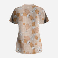 Hawaii Anthurium Tiare Pikake Lei Scrub Top Alani Lauhala Art Pattern LT01 - Polynesian Pride