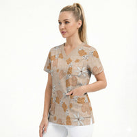 Hawaii Anthurium Tiare Pikake Lei Scrub Top Alani Lauhala Art Pattern LT01 - Polynesian Pride