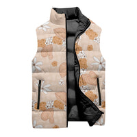 Hawaii Anthurium Tiare Pikake Lei Sleeveless Puffer Jacket Alani Lauhala Art Pattern LT01 - Polynesian Pride