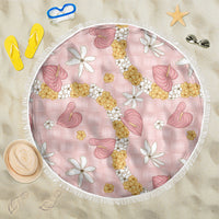 Hawaii Anthurium Tiare Pikake Lei Beach Blanket Akala Lauhala Art Pattern LT01 One Size 150cm Pink - Polynesian Pride
