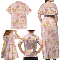 Hawaii Anthurium Tiare Pikake Lei Family Matching Off Shoulder Maxi Dress and Hawaiian Shirt Akala Lauhala Art Pattern