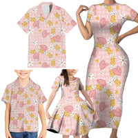 Hawaii Anthurium Tiare Pikake Lei Family Matching Short Sleeve Bodycon Dress and Hawaiian Shirt Akala Lauhala Art Pattern