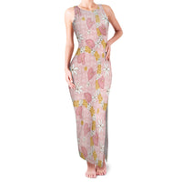 Hawaii Anthurium Tiare Pikake Lei Family Matching Tank Maxi Dress and Hawaiian Shirt Akala Lauhala Art Pattern LT01 Mom's Dress Pink - Polynesian Pride