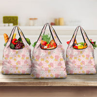 Hawaii Anthurium Tiare Pikake Lei Grocery Bag Akala Lauhala Art Pattern LT01 3-pack One Size Pink - Polynesian Pride