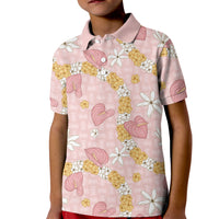 Hawaii Anthurium Tiare Pikake Lei Kid Polo Shirt Akala Lauhala Art Pattern LT01 Kid Pink - Polynesian Pride