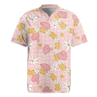 Hawaii Anthurium Tiare Pikake Lei Rugby Jersey Akala Lauhala Art Pattern LT01 Pink - Polynesian Pride