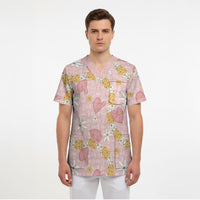 Hawaii Anthurium Tiare Pikake Lei Scrub Top Akala Lauhala Art Pattern