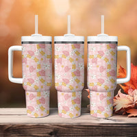 Hawaii Anthurium Tiare Pikake Lei Tumbler With Handle Akala Lauhala Art Pattern