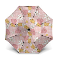 Hawaii Anthurium Tiare Pikake Lei Umbrella Akala Lauhala Art Pattern LT01 One Size Folded 11.42 inch Opened Diameter 37.4 inch Pink - Polynesian Pride
