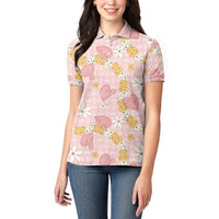 Hawaii Anthurium Tiare Pikake Lei Women Polo Shirt Akala Lauhala Art Pattern