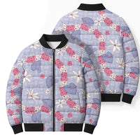 Hawaii Anthurium Tiare Pikake Lei Bomber Puffer Jacket Poni Lauhala Art Pattern LT01 - Polynesian Pride