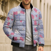 Hawaii Anthurium Tiare Pikake Lei Bomber Puffer Jacket Poni Lauhala Art Pattern LT01 - Polynesian Pride