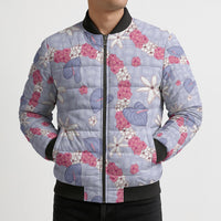 Hawaii Anthurium Tiare Pikake Lei Bomber Puffer Jacket Poni Lauhala Art Pattern LT01 - Polynesian Pride