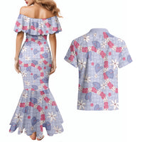 Hawaii Anthurium Tiare Pikake Lei Couples Matching Mermaid Dress and Hawaiian Shirt Poni Lauhala Art Pattern LT01 - Polynesian Pride