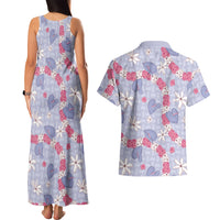 Hawaii Anthurium Tiare Pikake Lei Couples Matching Tank Maxi Dress and Hawaiian Shirt Poni Lauhala Art Pattern