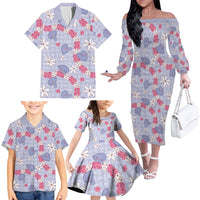 Hawaii Anthurium Tiare Pikake Lei Family Matching Off The Shoulder Long Sleeve Dress and Hawaiian Shirt Poni Lauhala Art Pattern