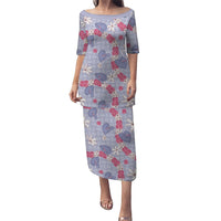 Hawaii Anthurium Tiare Pikake Lei Puletasi Poni Lauhala Art Pattern LT01 Long Dress Purple - Polynesian Pride