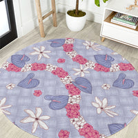 Hawaii Anthurium Tiare Pikake Lei Round Carpet Poni Lauhala Art Pattern LT01 Purple - Polynesian Pride