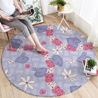 Hawaii Anthurium Tiare Pikake Lei Round Carpet Poni Lauhala Art Pattern LT01 - Polynesian Pride