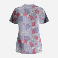 Hawaii Anthurium Tiare Pikake Lei Scrub Top Poni Lauhala Art Pattern LT01 - Polynesian Pride