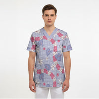 Hawaii Anthurium Tiare Pikake Lei Scrub Top Poni Lauhala Art Pattern LT01 - Polynesian Pride