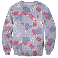 Hawaii Anthurium Tiare Pikake Lei Sweatshirt Poni Lauhala Art Pattern