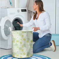 Hawaii Anthurium Tiare Pikake Lei Laundry Basket Sage Green Lauhala Art Pattern